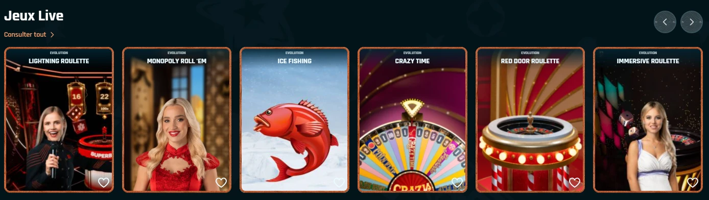 Jeux Live Ringospin avec Lightning Roulette, Monopoly Roll 'Em, Crazy Time et Red Door Roulette