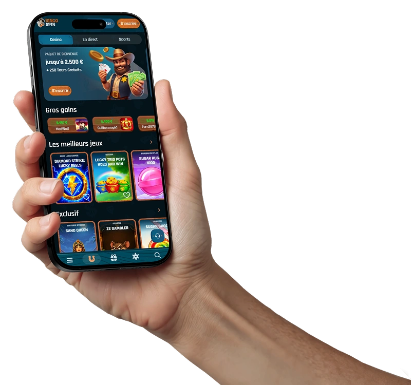 Interface mobile de Ringospin affichée sur un smartphone